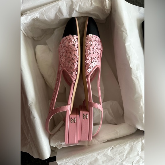 (Sold) Chanel slingbacks glitter pink and black 38 new - Picture 6 of 10
